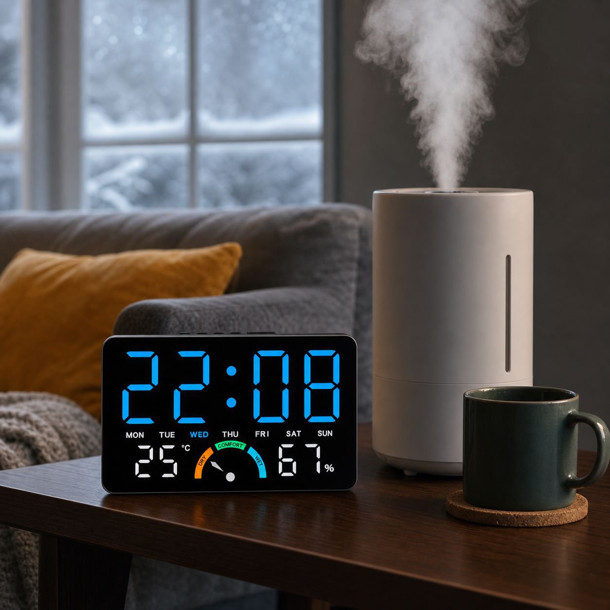 Multifunctional Digital Alarm Clock with Color Comfort Meter and Large Display