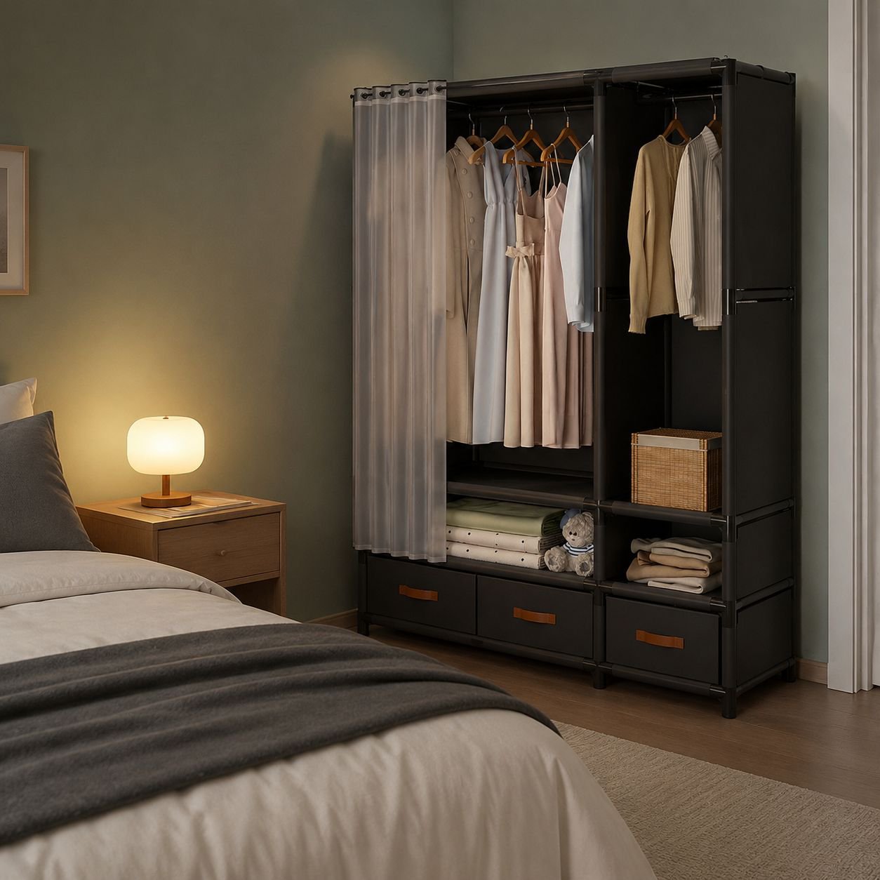 Sturdy and Durable Bedroom Wardrobe, Minimalist Floor Storage Rack, Suitable for Small Spaces