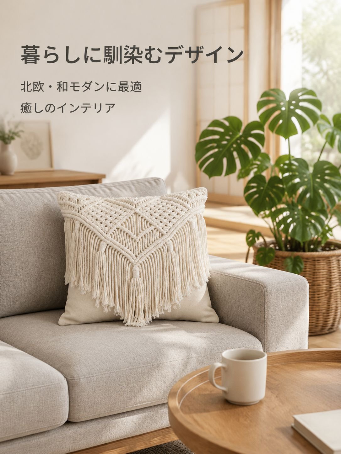 抱き枕カバー綿ひも編みクッションカバーひも結びエスニック風