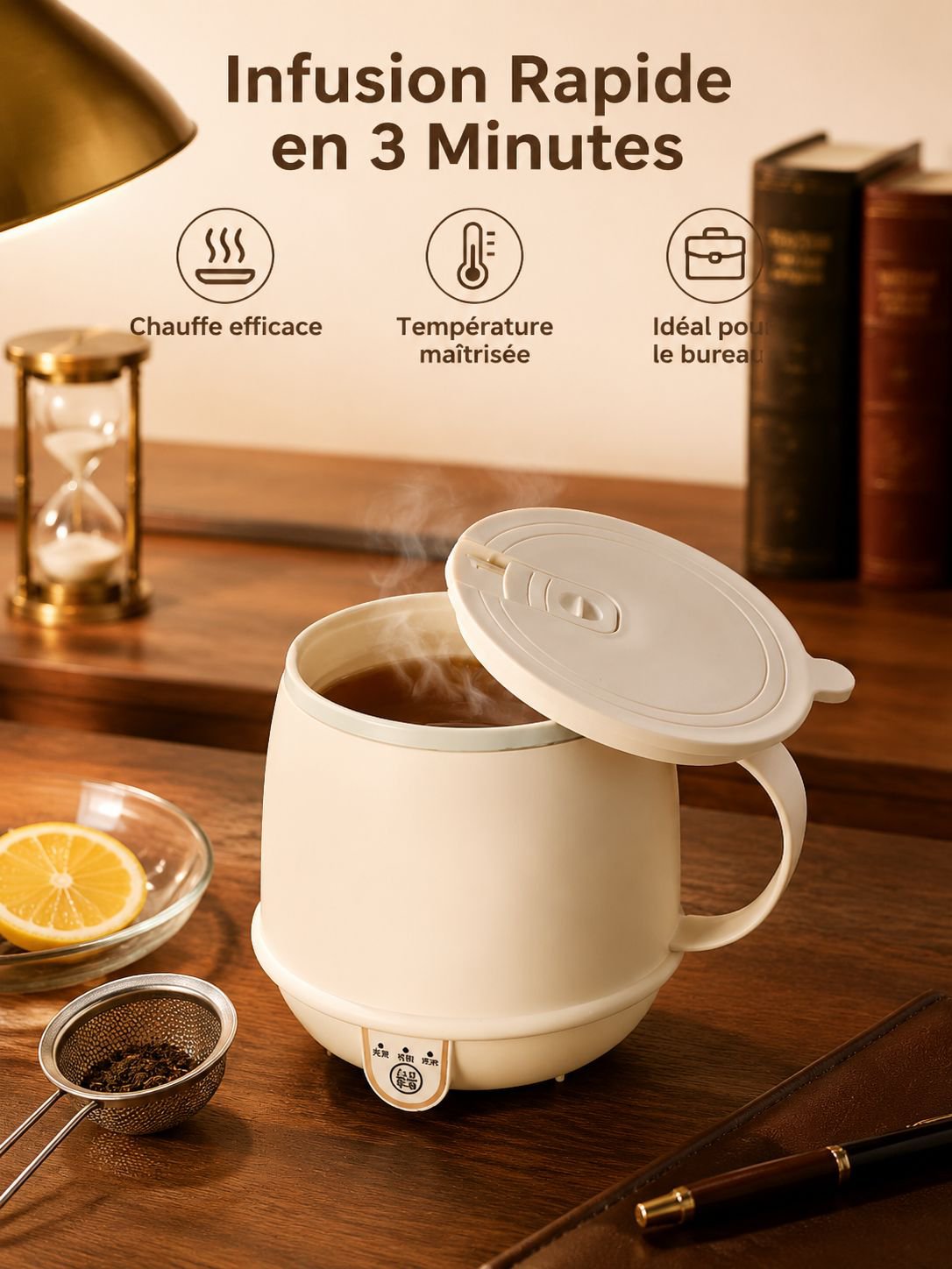 Mug théière en céramique 600ml, 5 vitesses de réglage, infusion rapide en 3 minutes