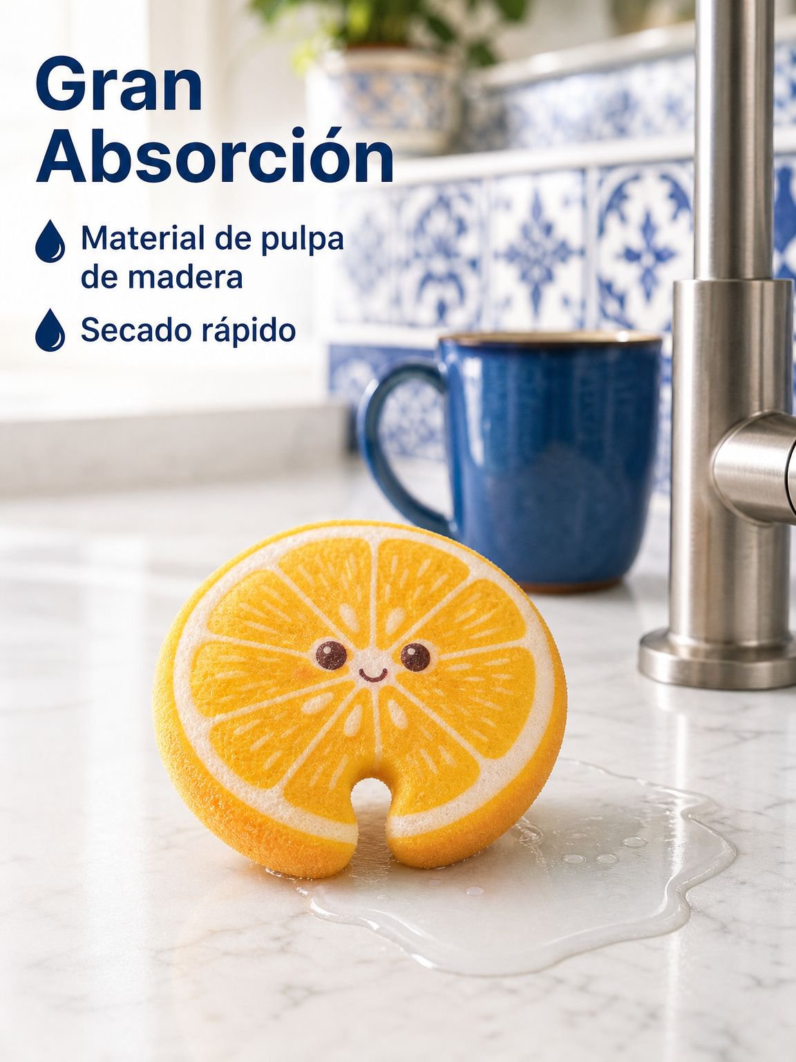 Bayeta de cocina de espuma de madera con diseño de fruta cartoon