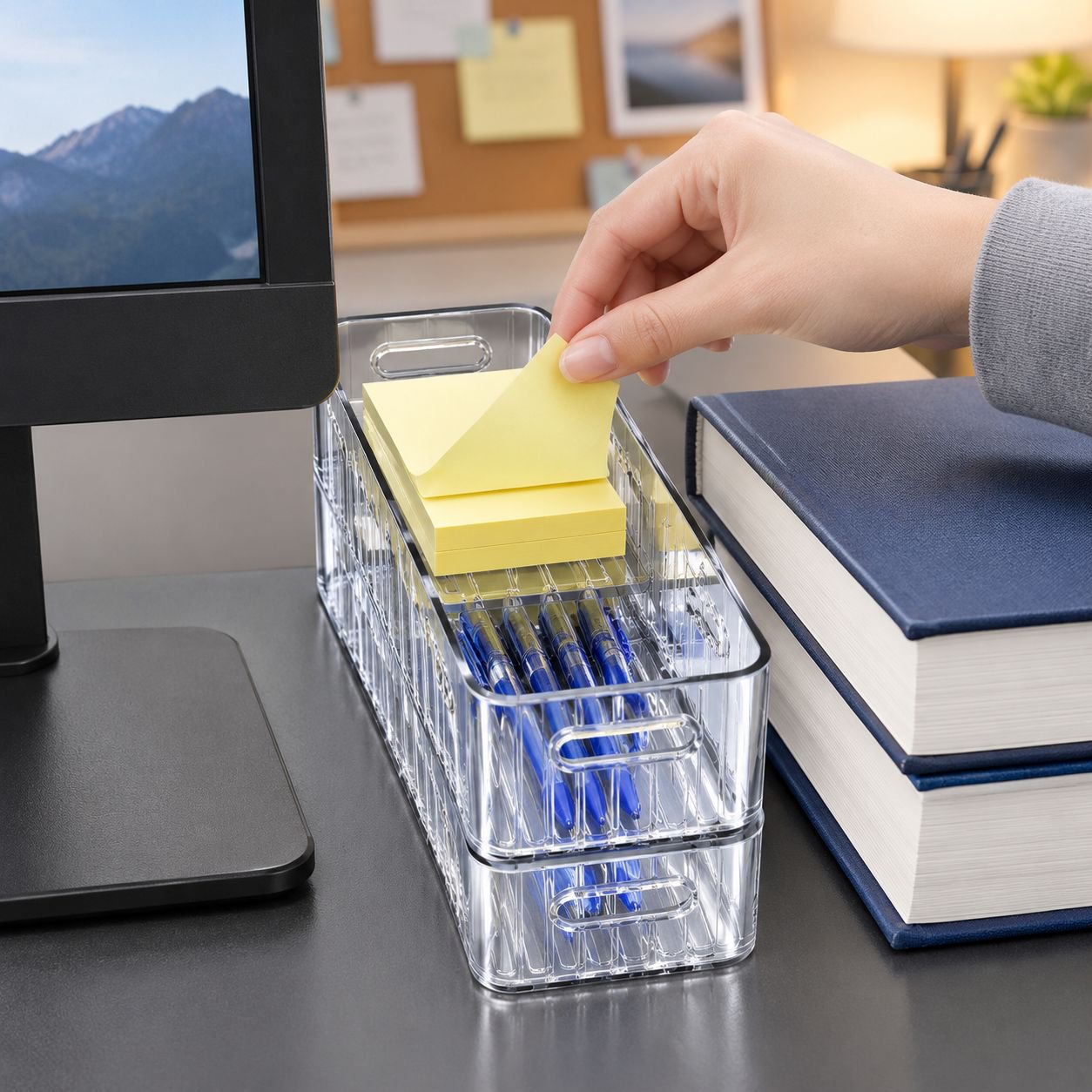 Caja de almacenamiento de escritorio rectangular estrecha de acrílico transparente