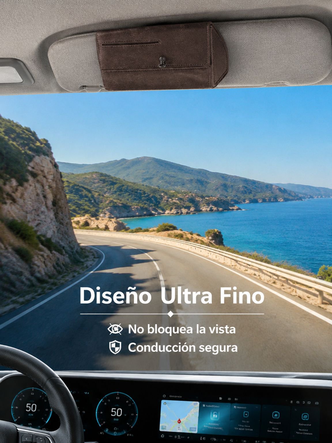 Estuche para gafas con tarjetero para la visera del coche