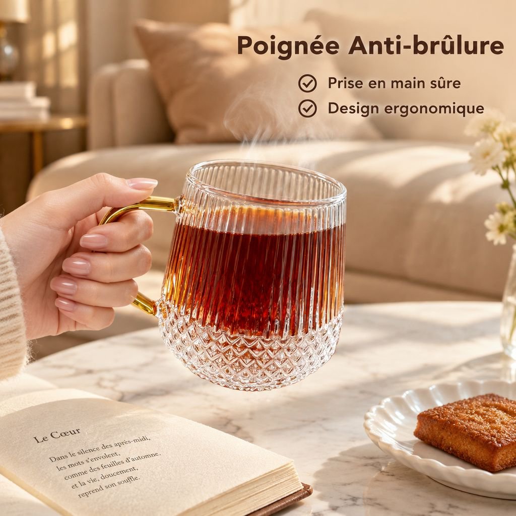 Verre à thé borosilicate transparent au design moderne