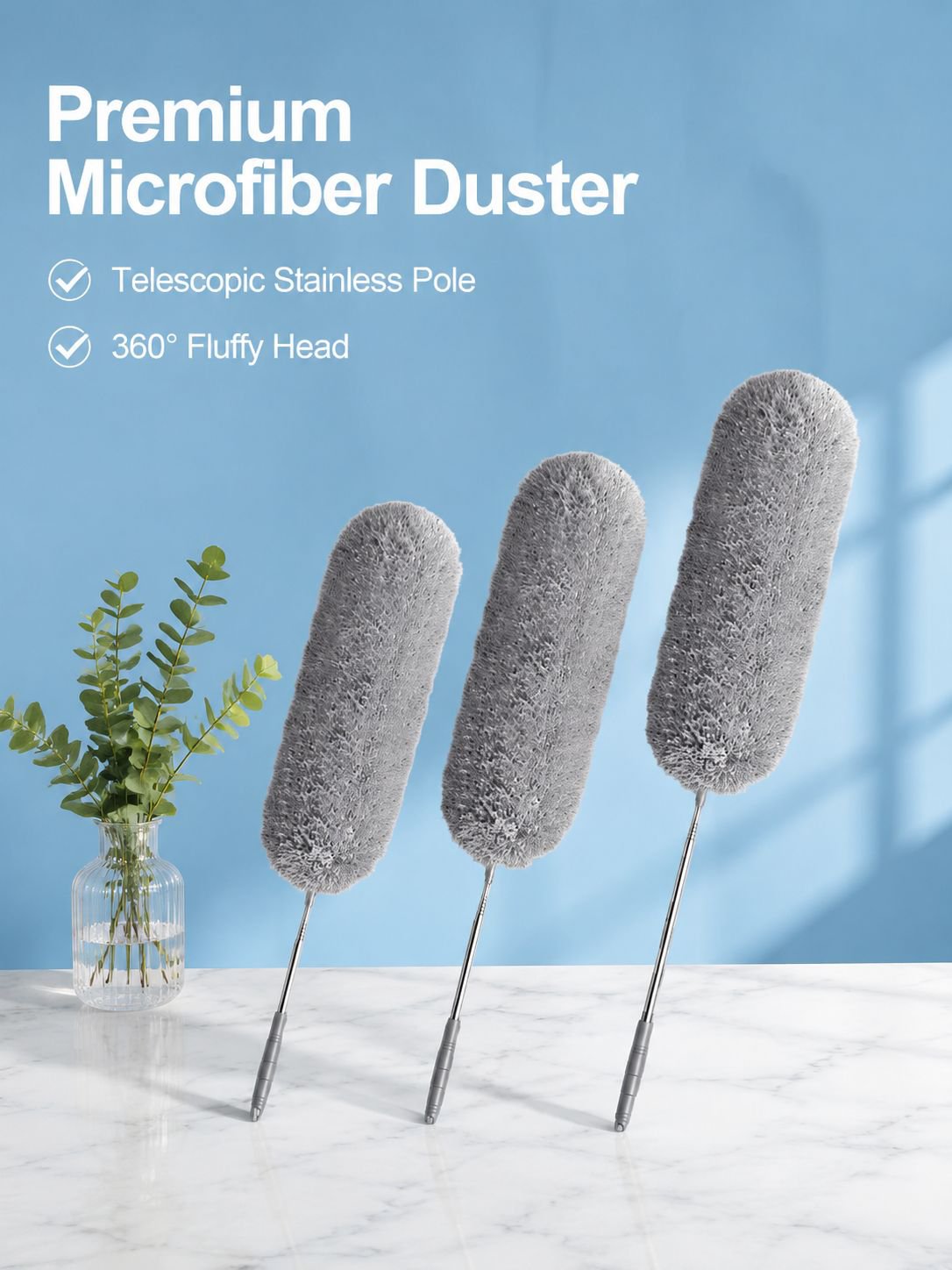 Household microfiber duster, extended duster, ceiling extendable feather duster