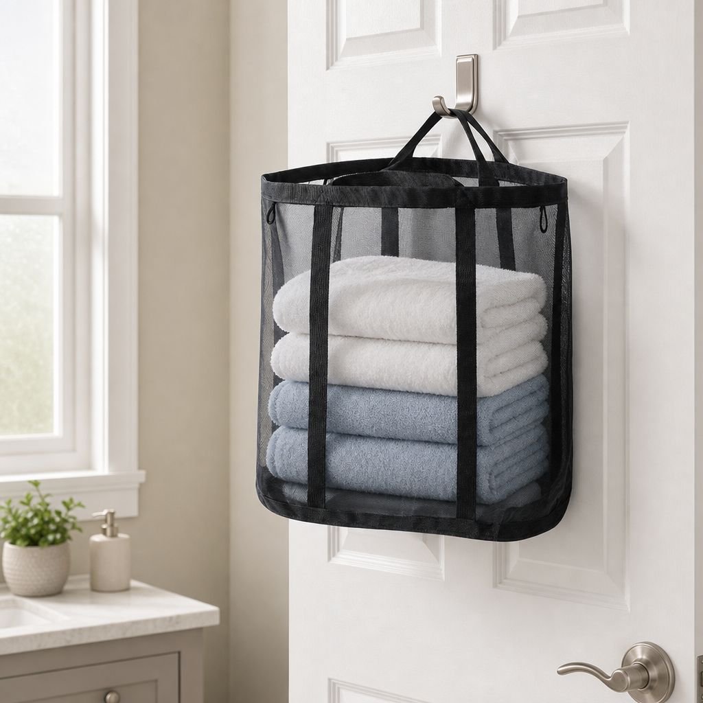 Bathroom organization with large capacity laundry hamper
