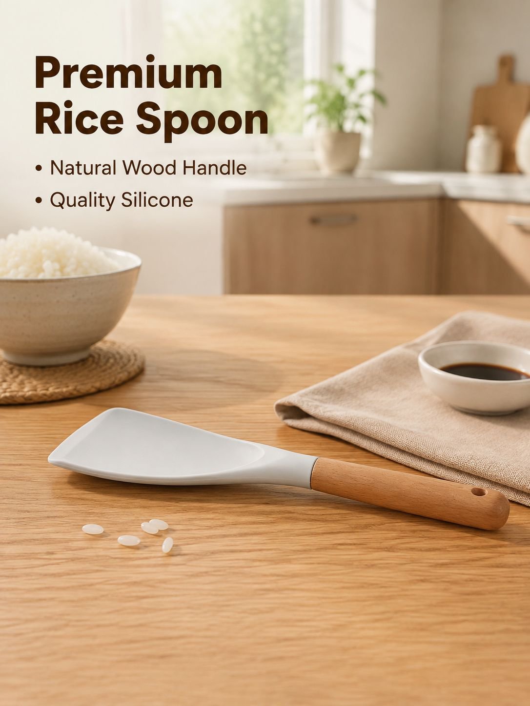 Wooden handle silicone rice spoon