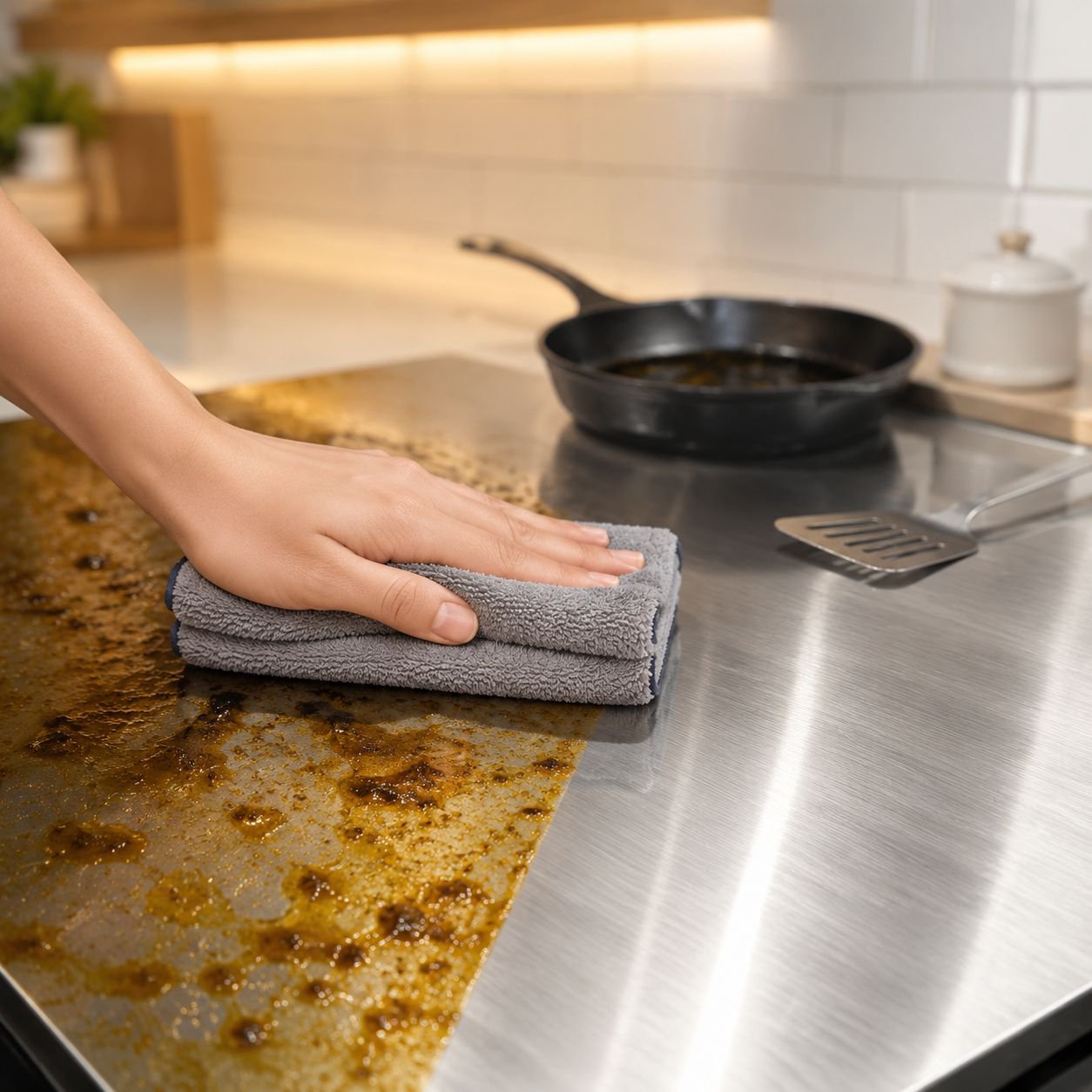 Highly absorbent bamboo charcoal dish towel on kitchen counter