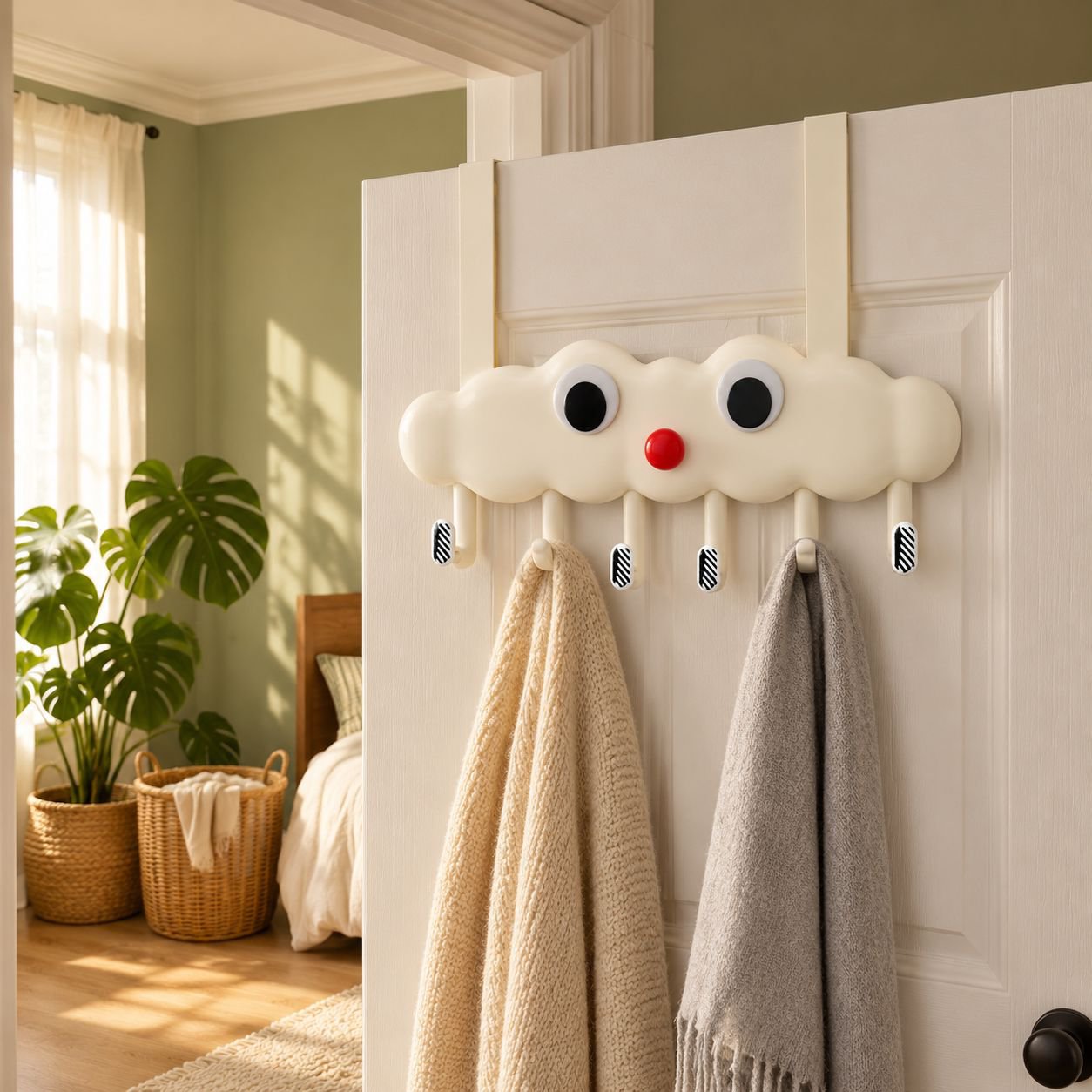 Heavy Duty Over-the-Door Hook holding coats and bags