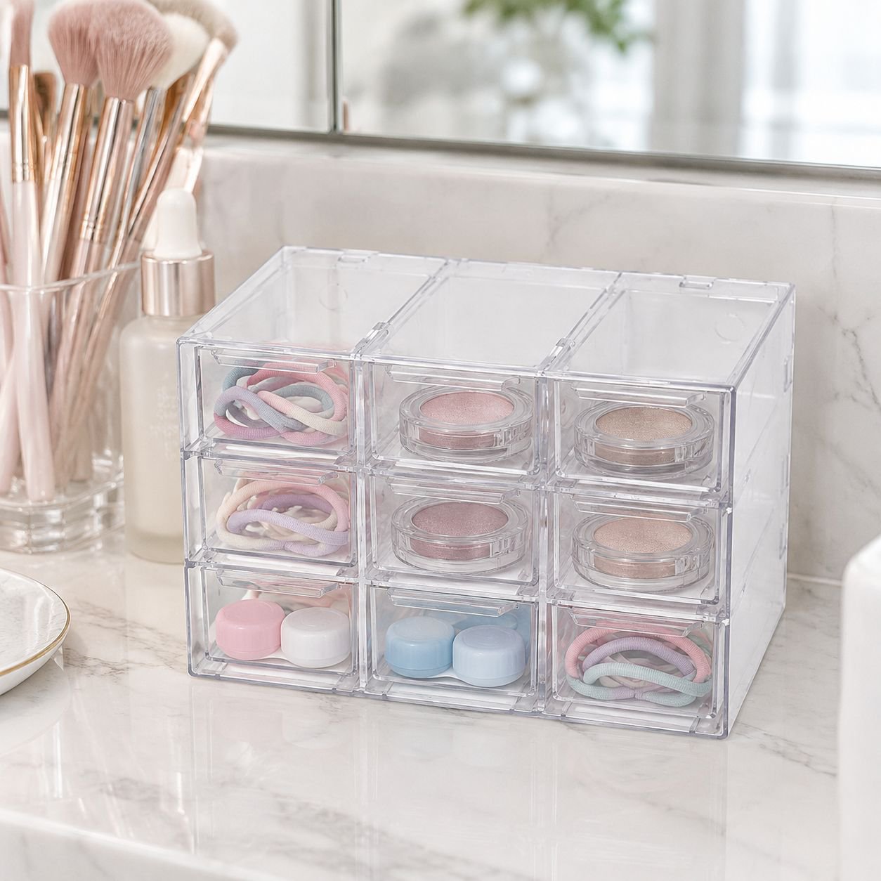 Drawer-style Desktop 9-Grid Transparent Storage Box