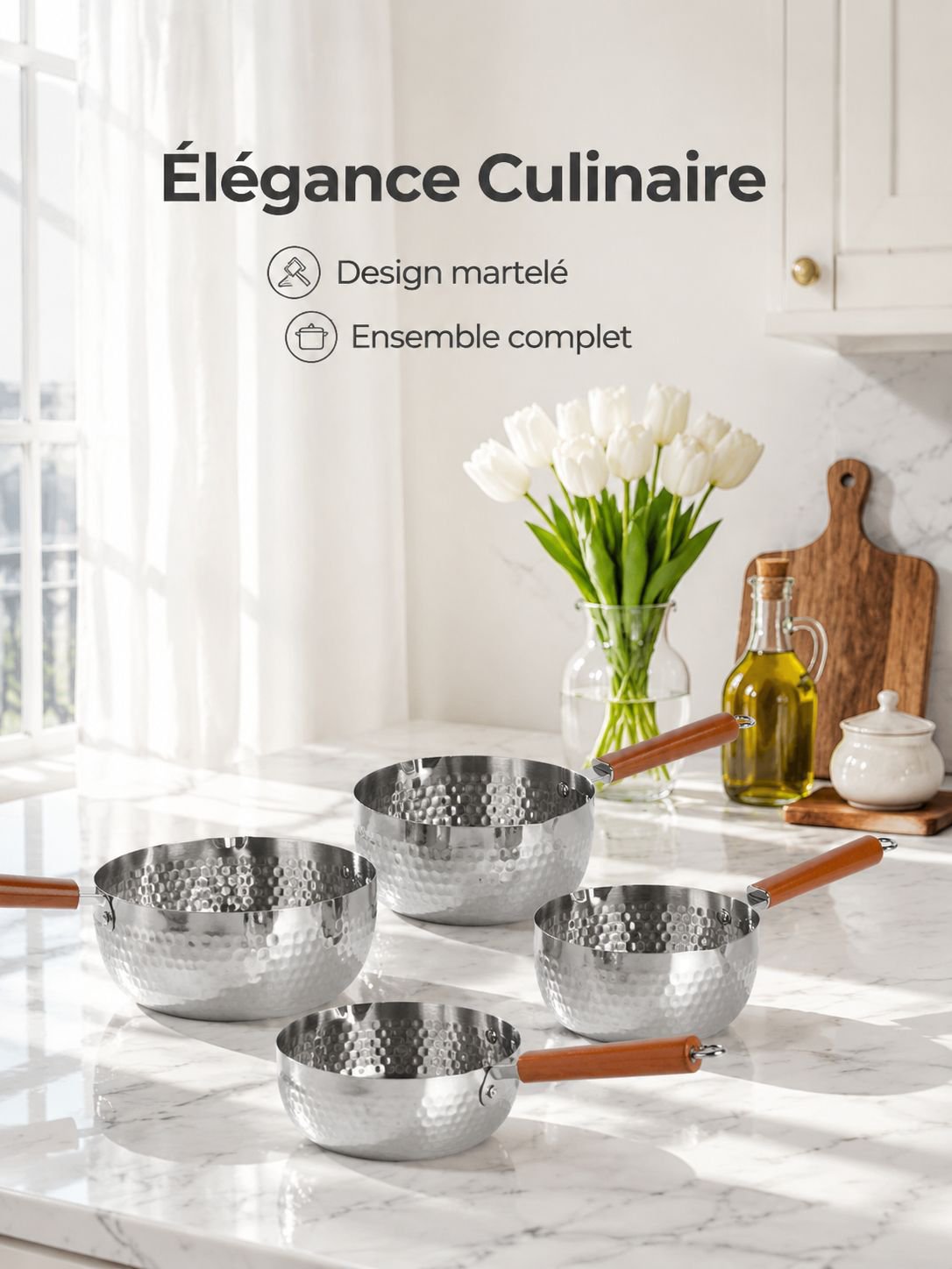 Casserole durable multi-pièces à motif martelé épais sans revêtement