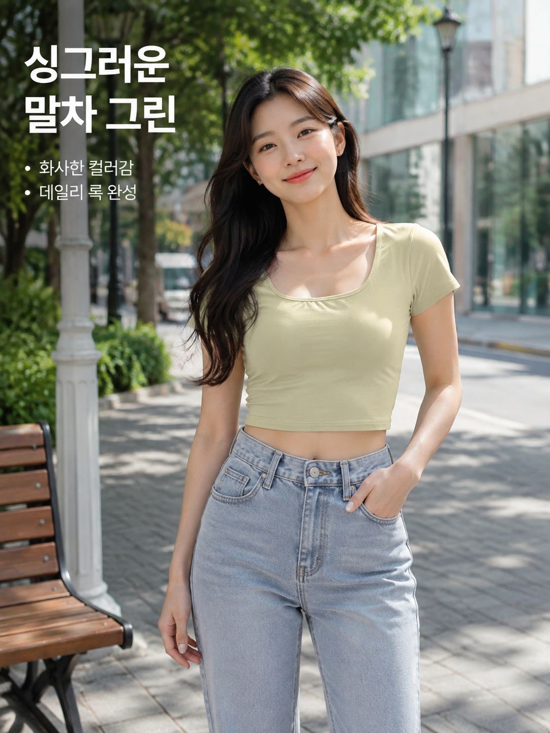 섹시 슬림핏 U넥 크롭티
