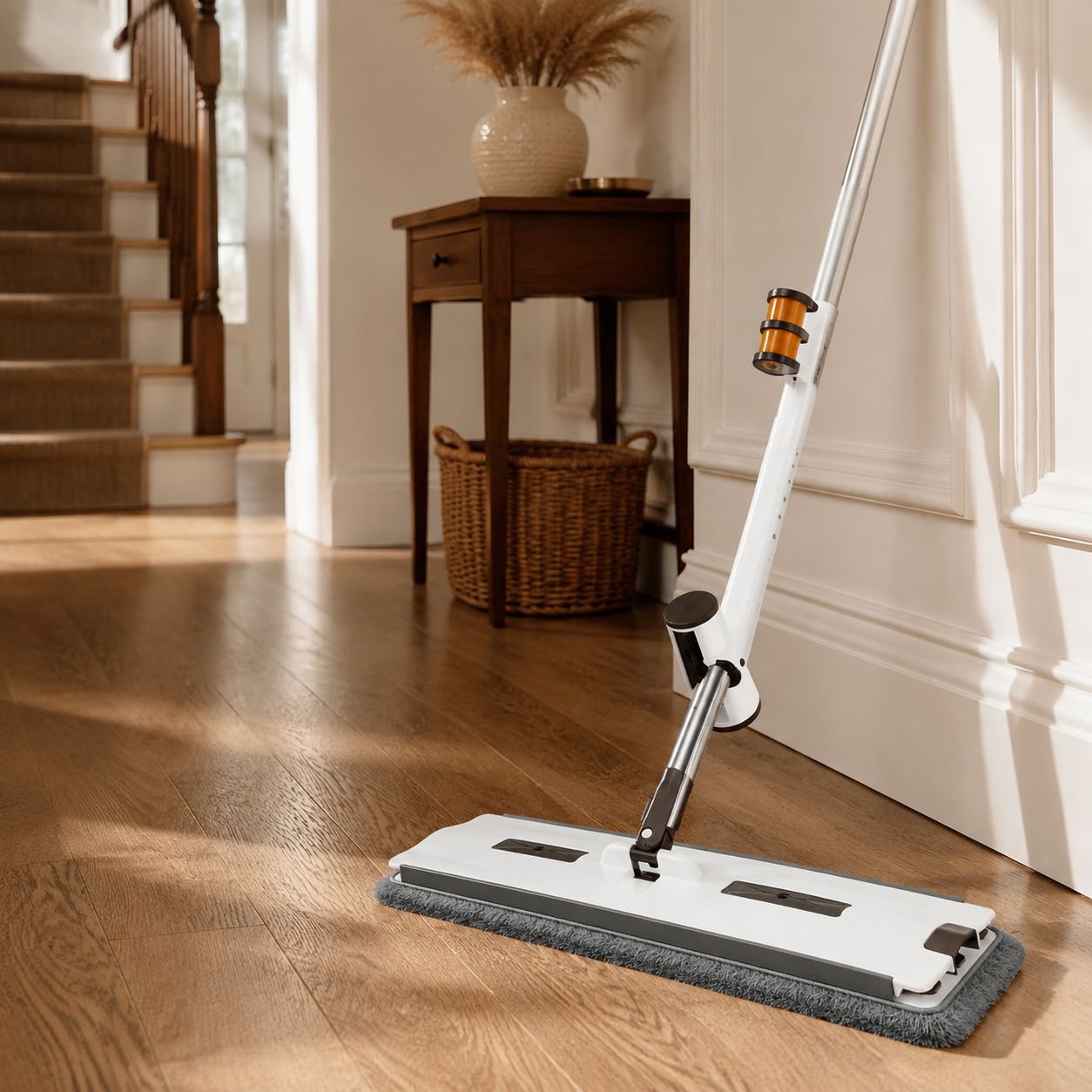 Anti-bacteria and anti-mite hand-free flat mop