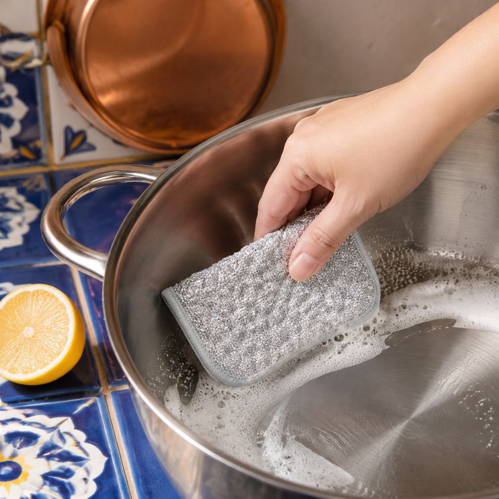 Paño grueso de cocina doblado y listo para usar