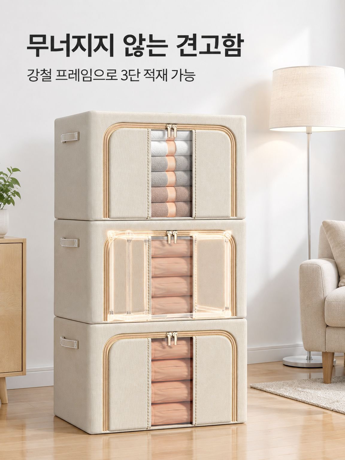 가정용 접이식 옥스포드 스틸 프레임 수납함 옷 이불 정리함