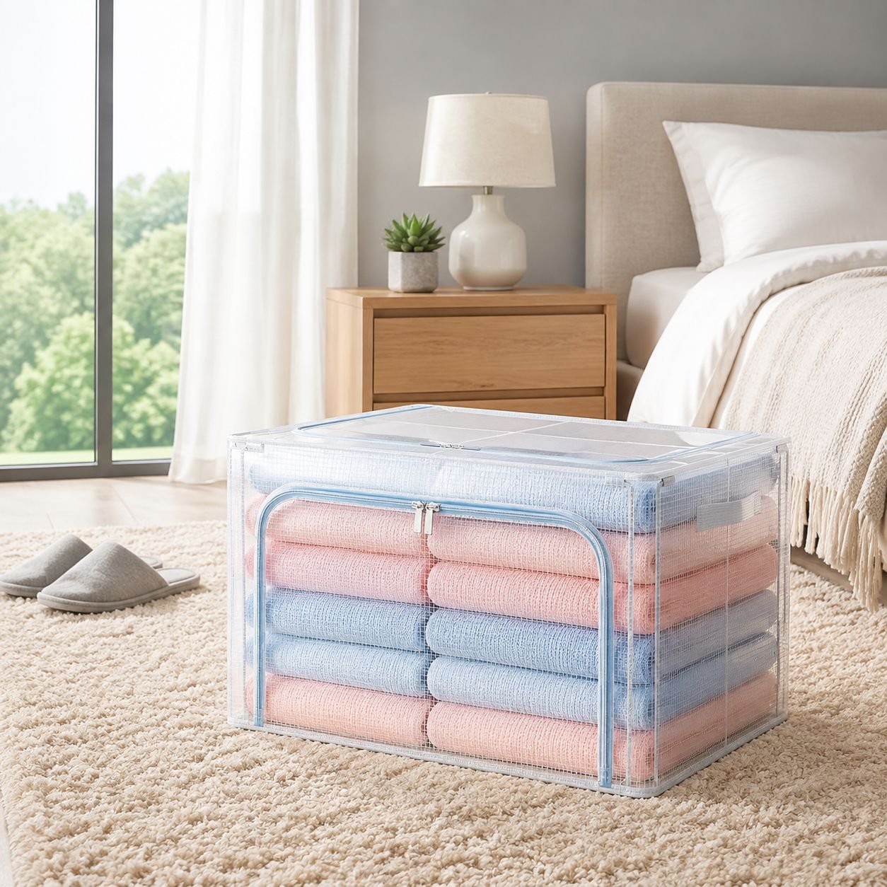 Waterproof and moisture-proof transparent mesh steel frame storage box for rainy season, waterproof 