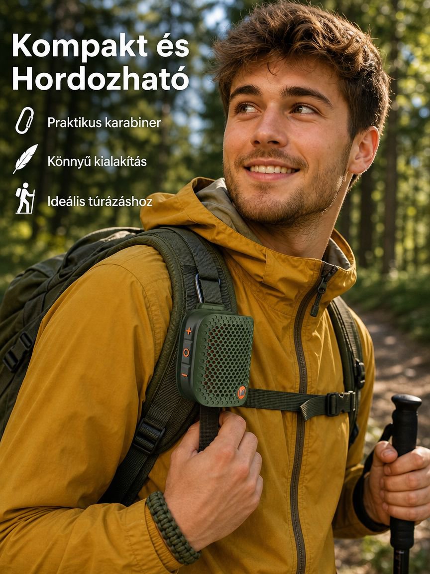 Hordozható mélynyomású, hosszú üzemidejű, csíptethető Bluetooth hangszóró