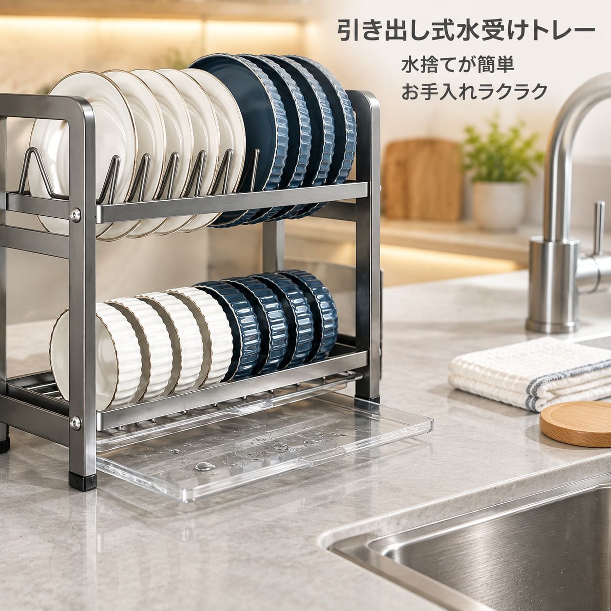 二段式キッチンカウンター用食器ラック