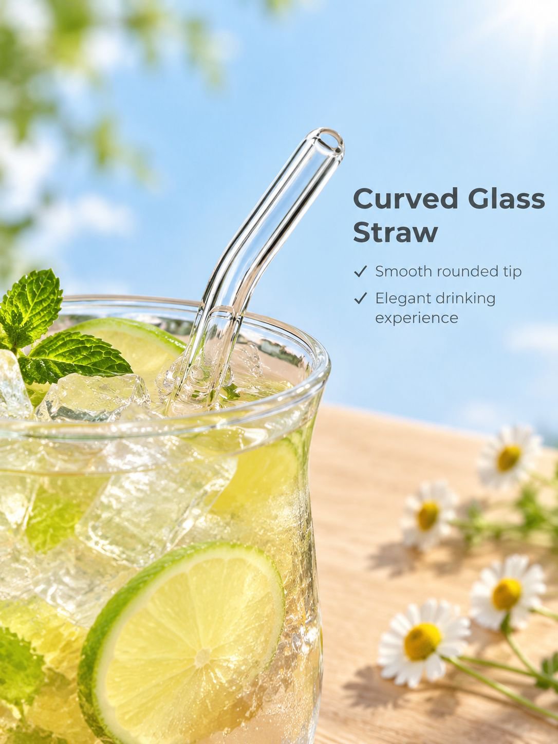 High-quality clear glass cup with a drink