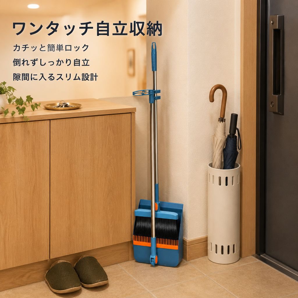 ほうき ちりとり セット 家庭用 水切りワイパー機能 マジックほうき 髪の毛掃除 ちりとり