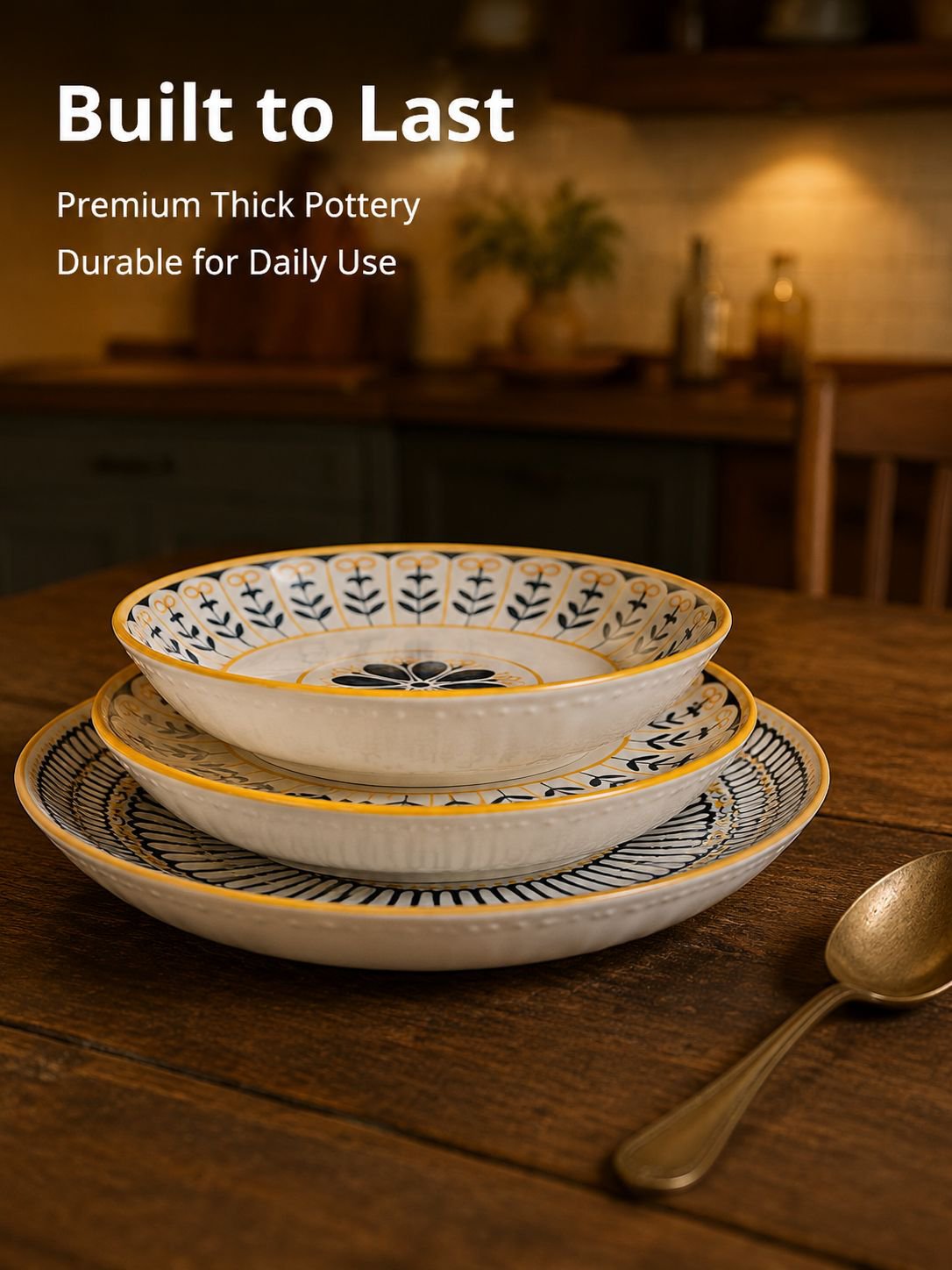 Patterned Pottery Bowl and Plate Set