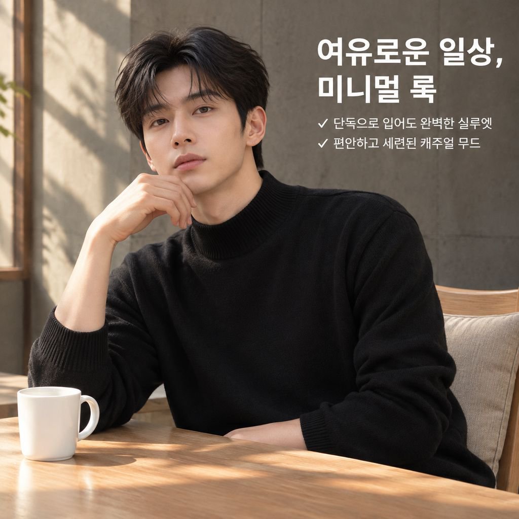 남성 가을 겨울 반목 하프넥 슬림핏 도톰 니트 이너 티셔츠
