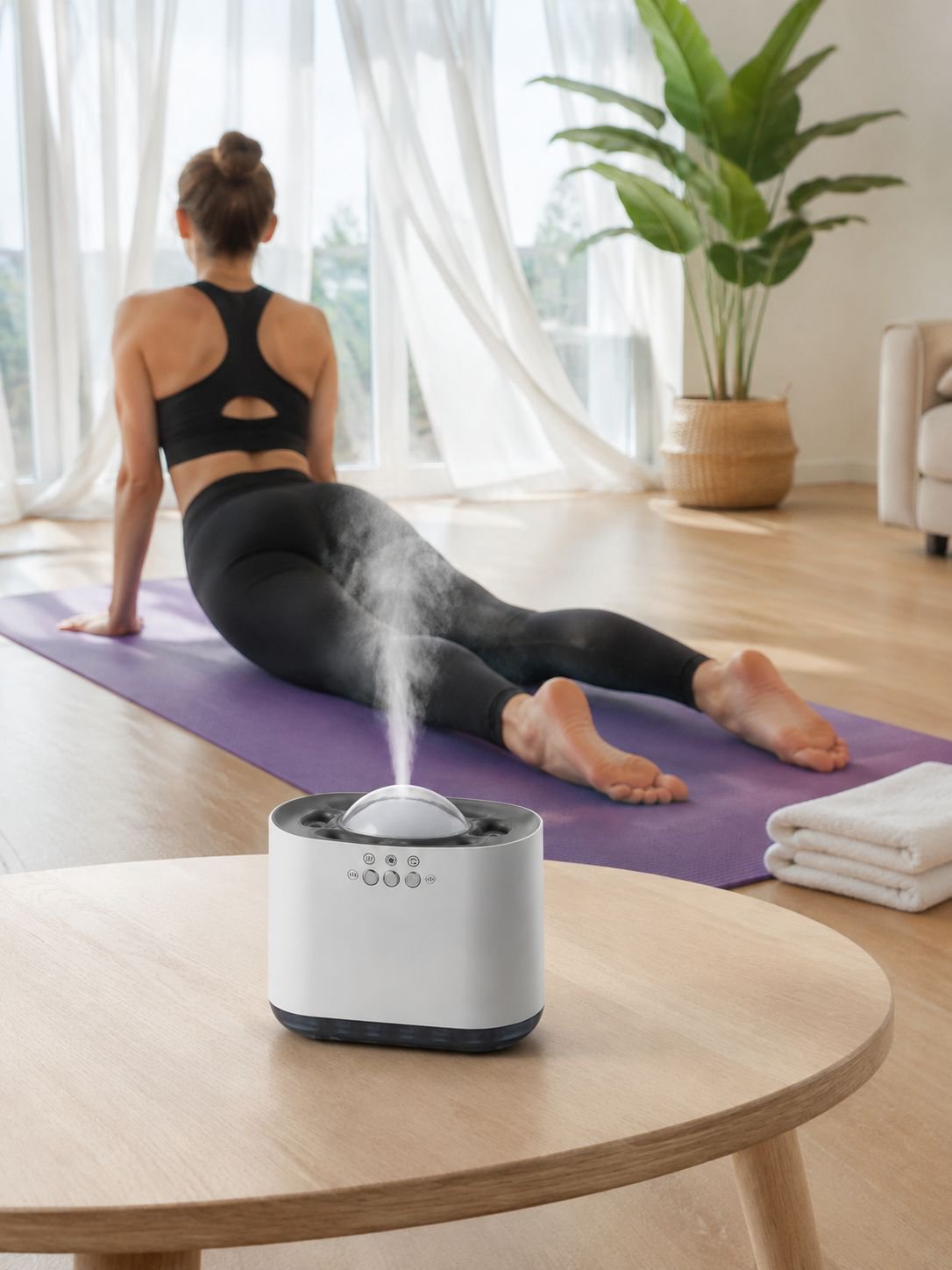 Vista lateral del humidificador con diseño elegante