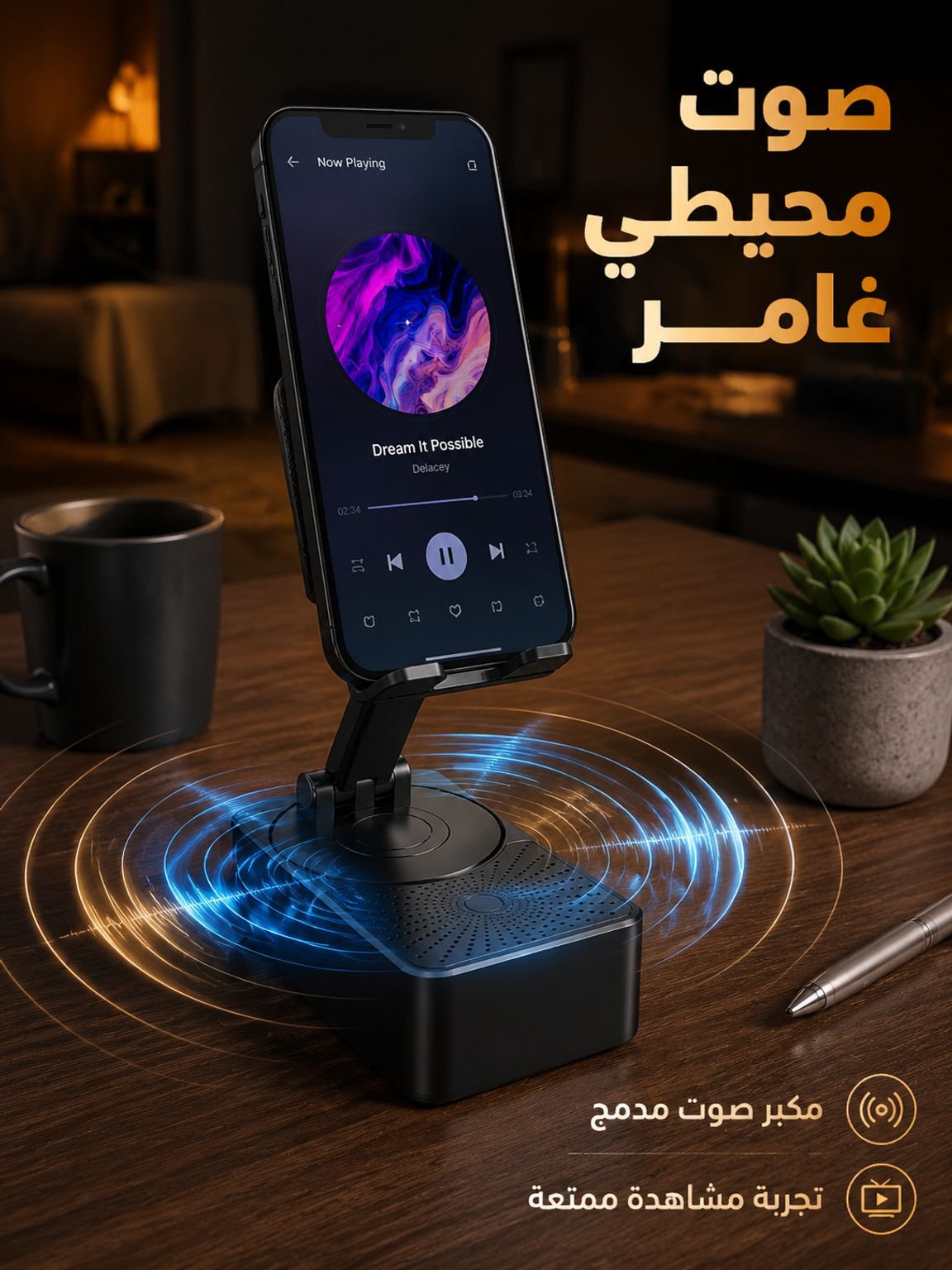 حامل الهاتف ومكبر الصوت 2 في 1 