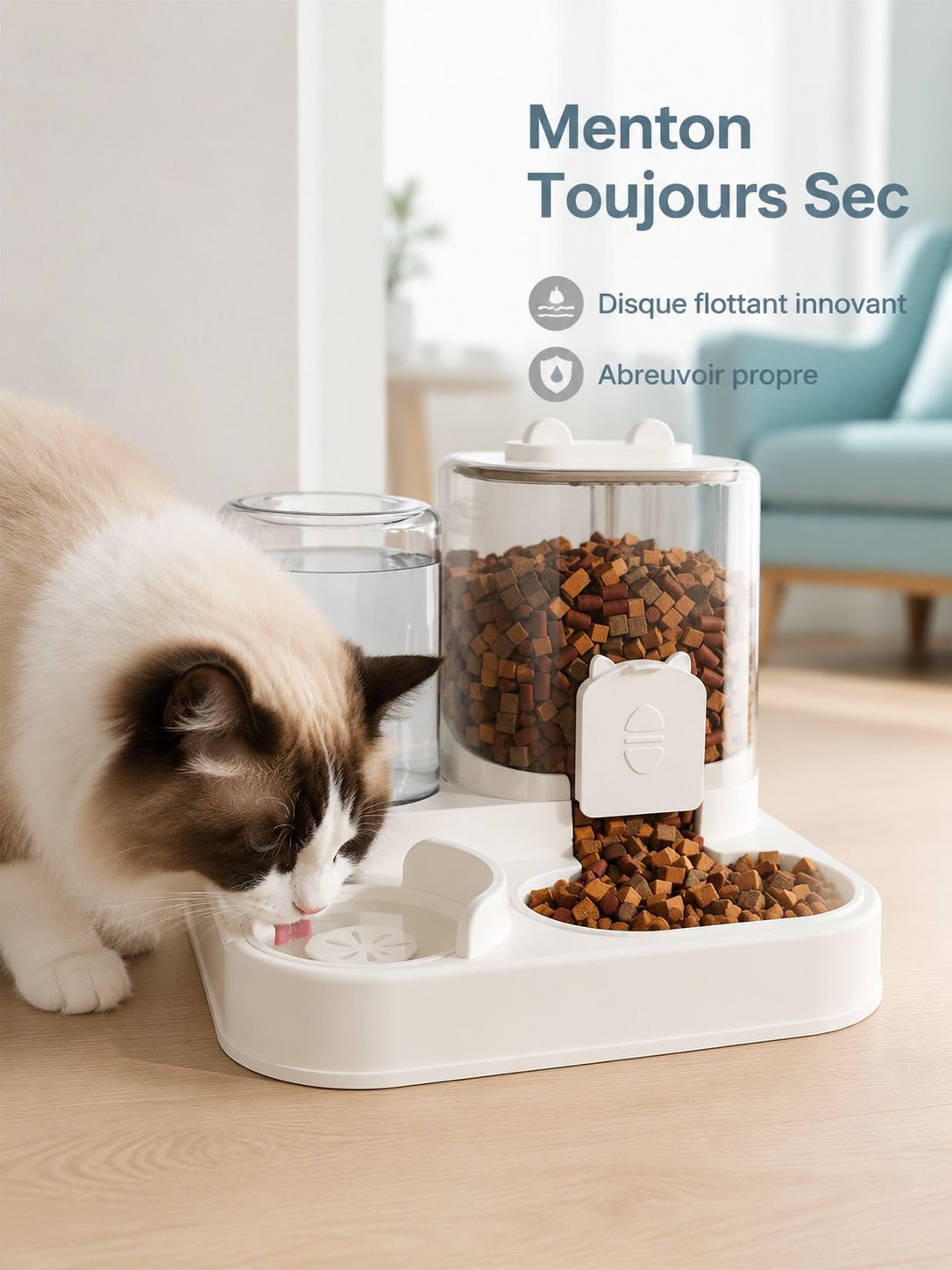Machine intelligente pour chats : distributeur d'eau et de nourriture intégré