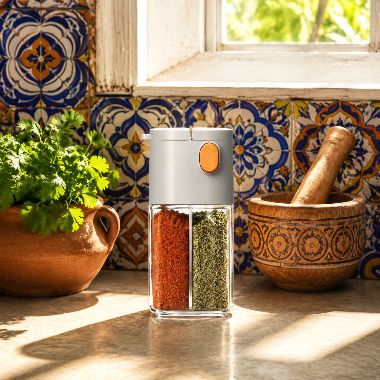 Bote dosificador doble de condimentos para cocina