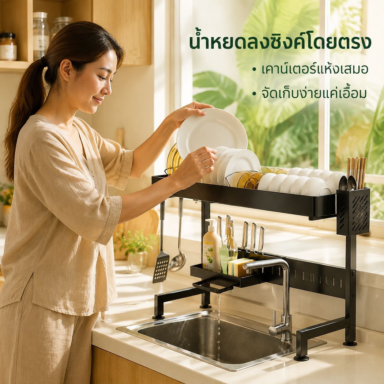 ที่วางจานแบบยืดหดได้ ทำจากสแตนเลส สำหรับอ่างล้างจานในครัว