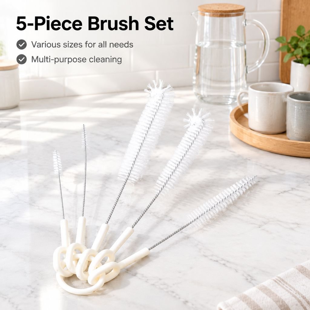 5-Piece Cleaning Brush Set Straw Cup Teapot Spout Crevice and Bottle Brush
