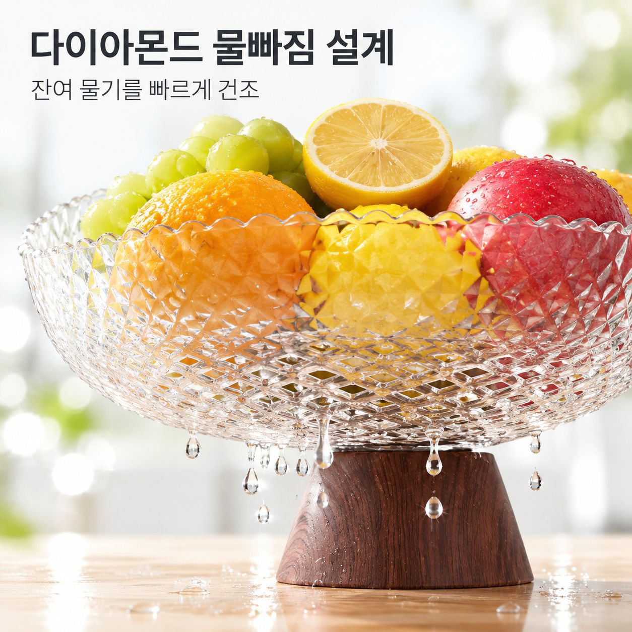중고풍 과일 접시 나무무늬 티테이블 고급 다리 접시