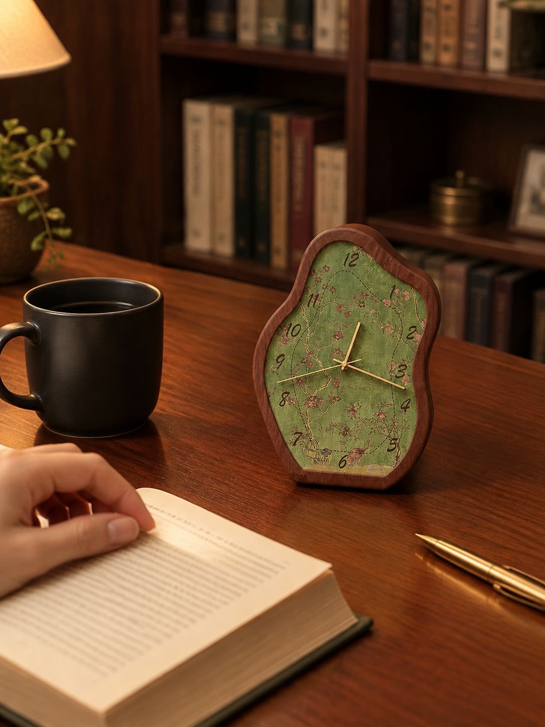 Reloj decorativo de sobremesa con paisaje verde