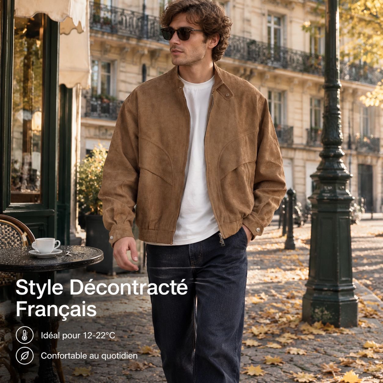Blouson en suédine vintage à col montant pour homme, automne