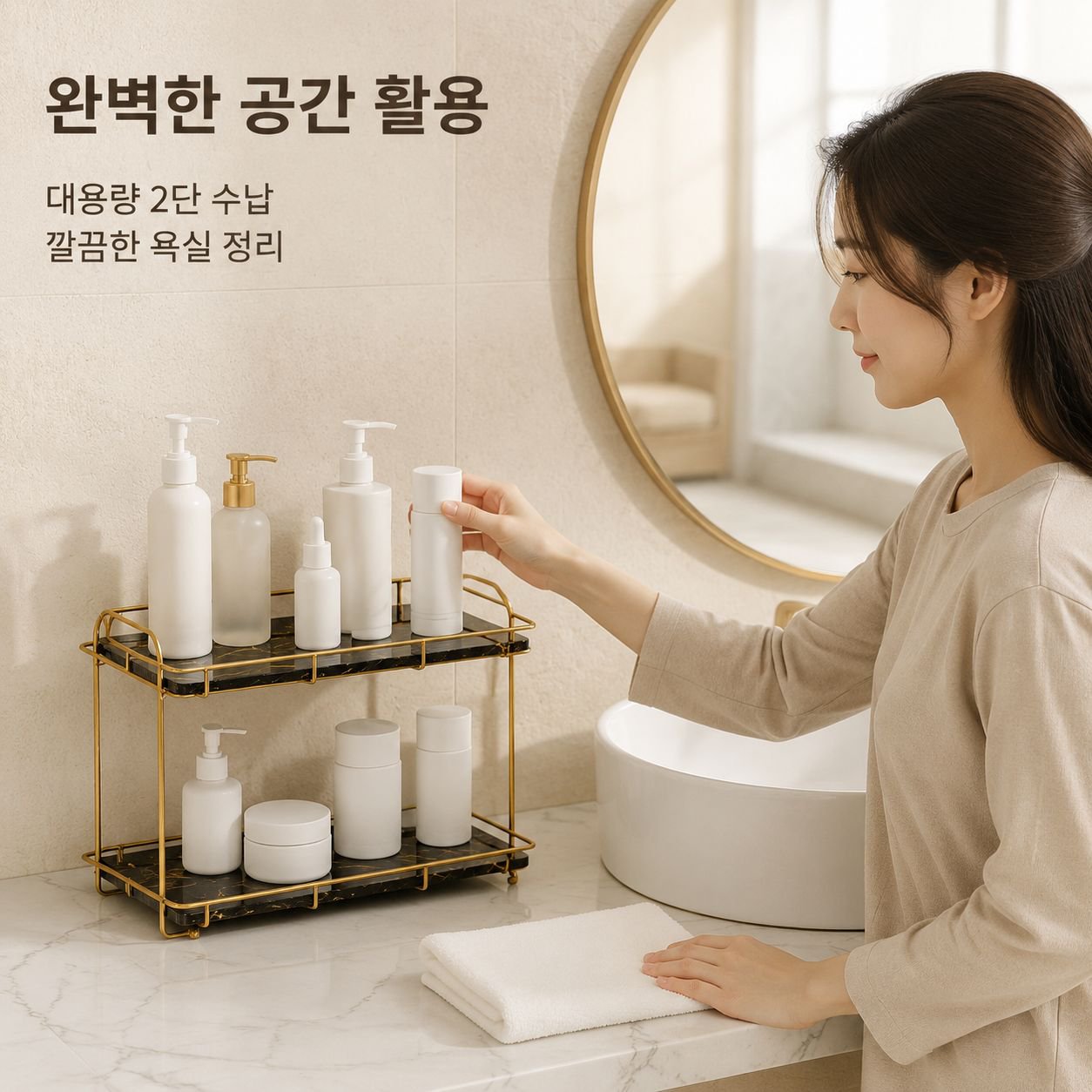 금색 이중 단조 철제 욕실 카운터 선반