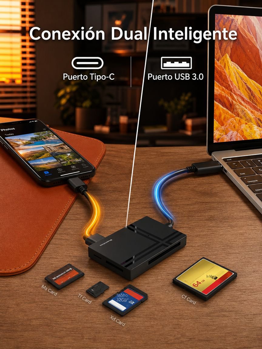 Lector de tarjetas multifunción USB 3.0 Type-C para móvil y PC, CF/SD/TF/MS/M2