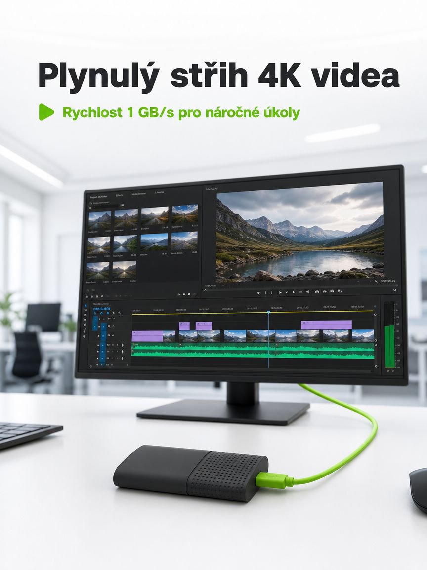 Přenosný SSD disk připojený k notebooku