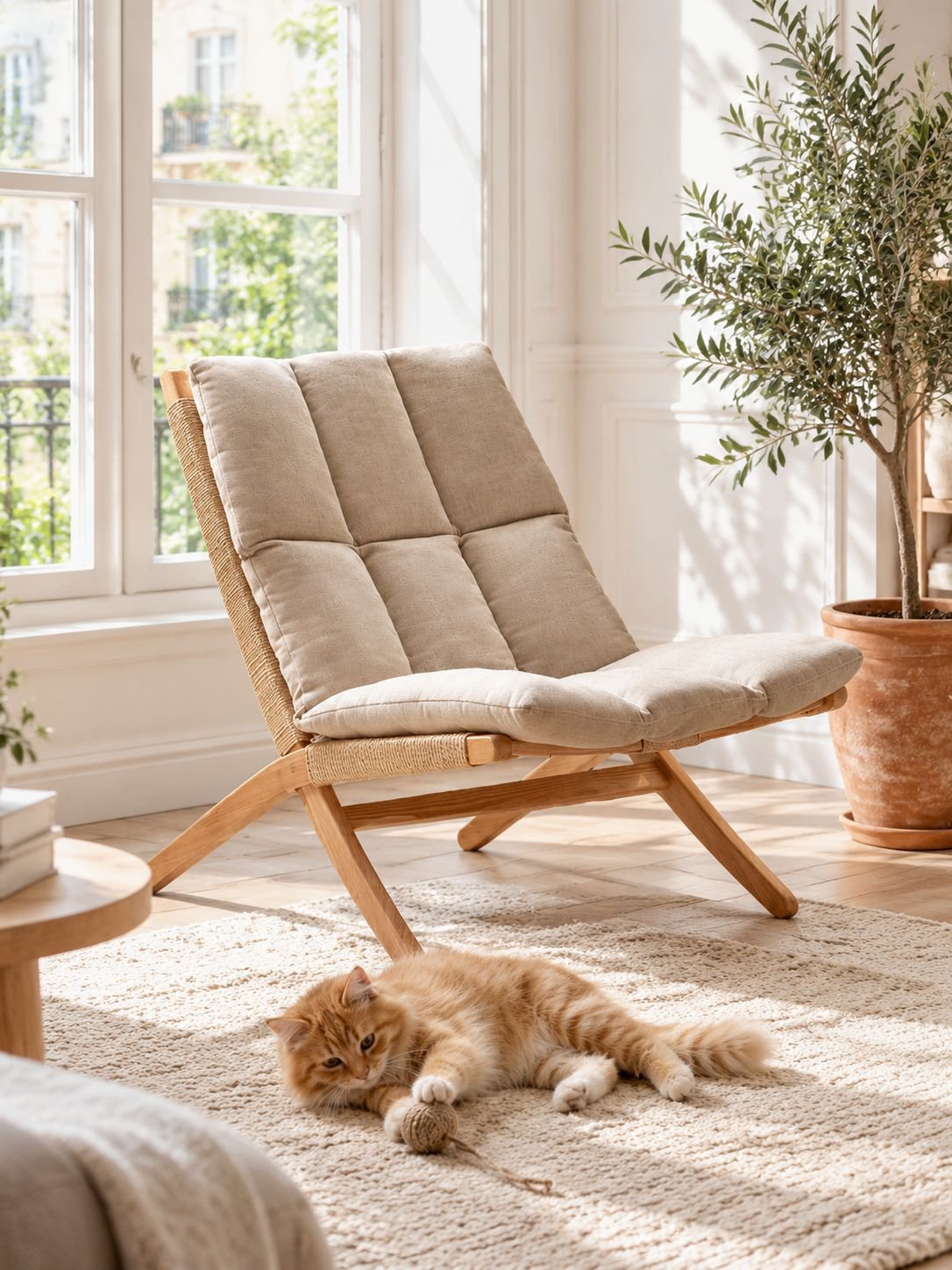 Fauteuil à dossier en chêne rouge avec coussin confortable