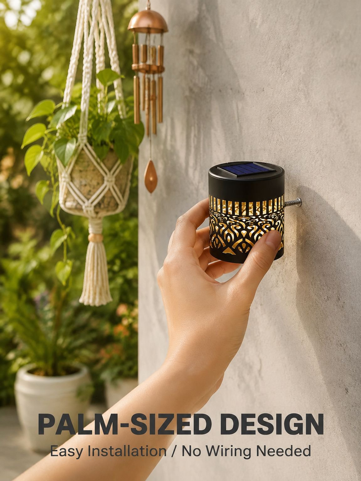 Solar-powered outdoor wall lamp, waterproof, focusing, mandala pattern, sensor-activated, courtyard 