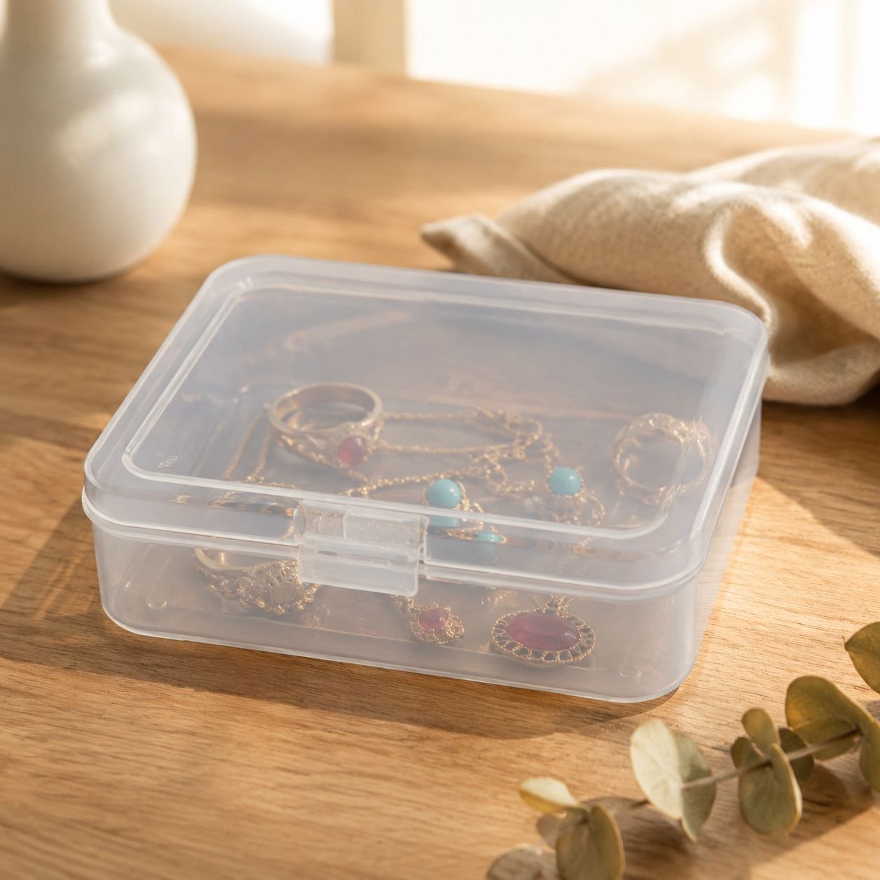 Mini recyclable jewelry organizer box with transparent plastic design