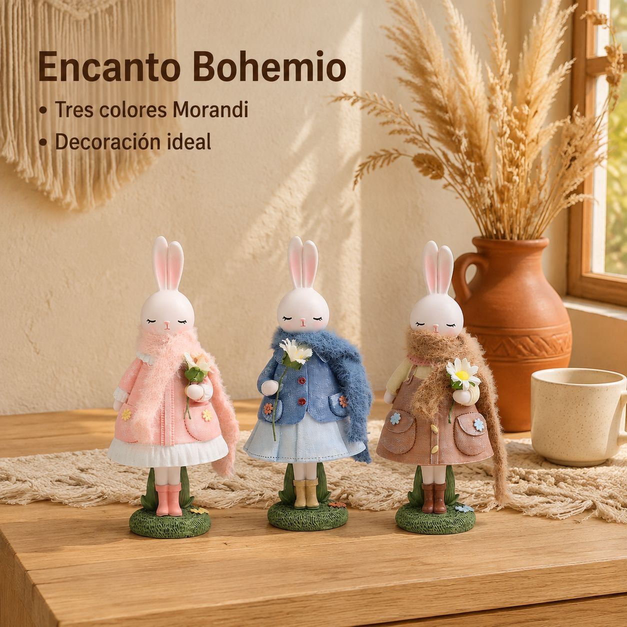 Adorno de resina para mesa de hogar con lindo conejito de dibujos animados