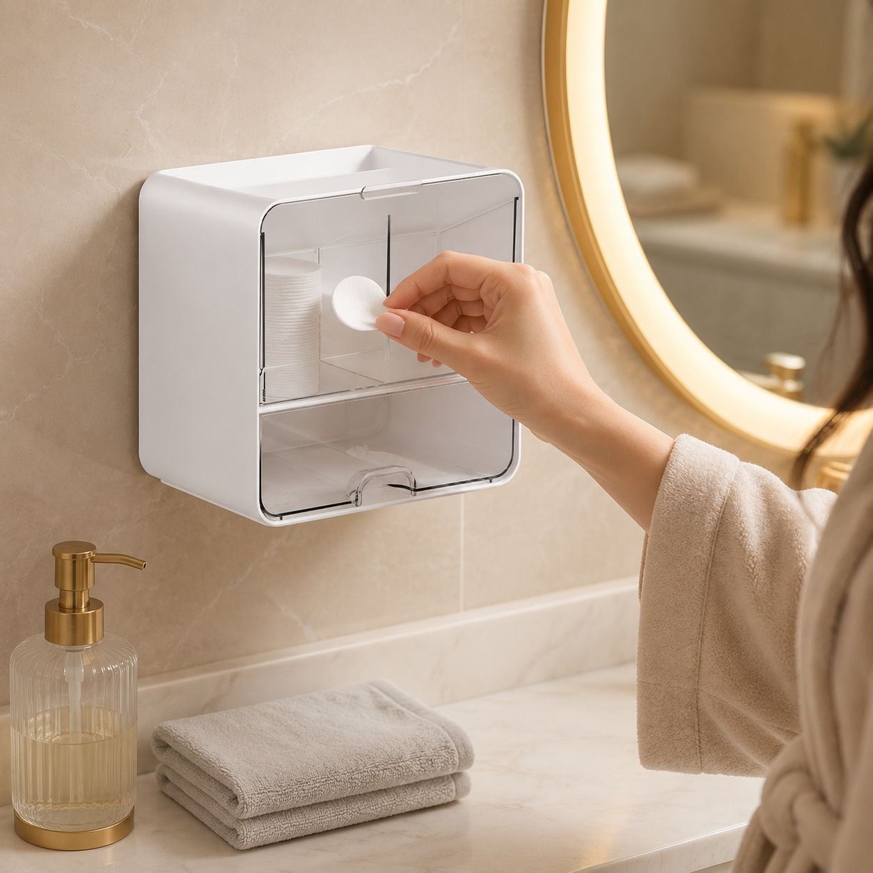 Wall-mounted Bathroom Storage Box with Mirror for Cosmetics