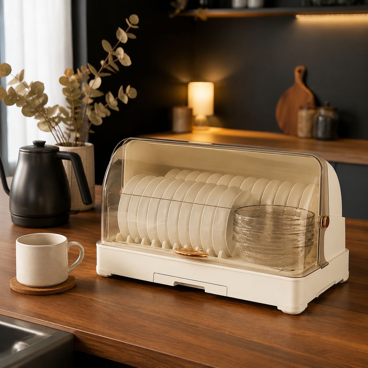 Space-saving kitchen storage box for utensils and dishes