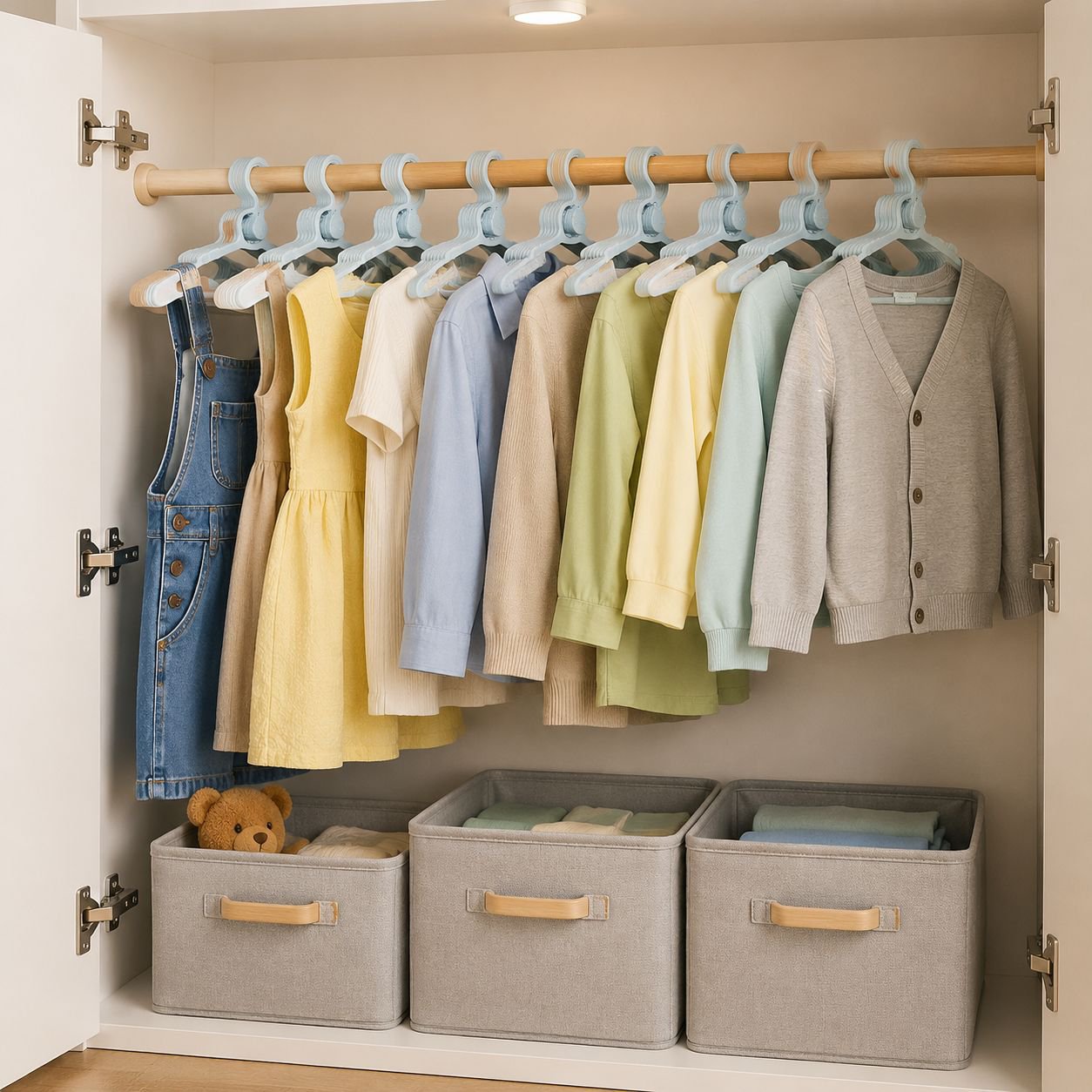 Stapelbare Kinderbügel für optimale Schrankorganisation