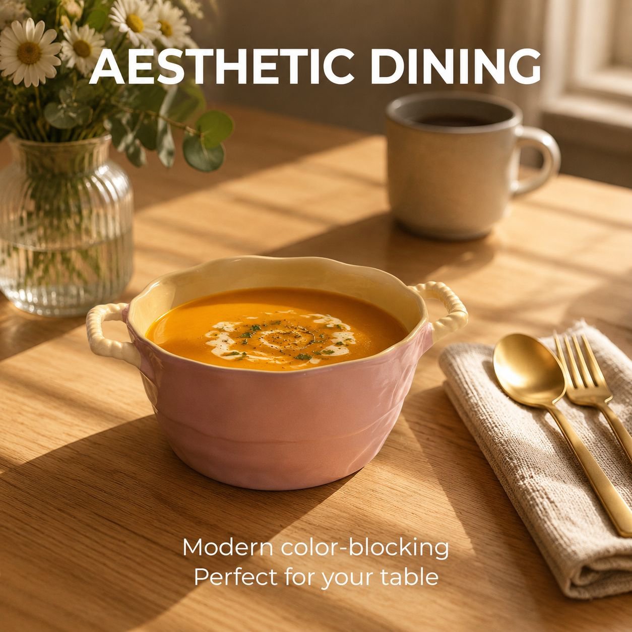 Large Ceramic Double-Handle Soup and Noodle Bowl