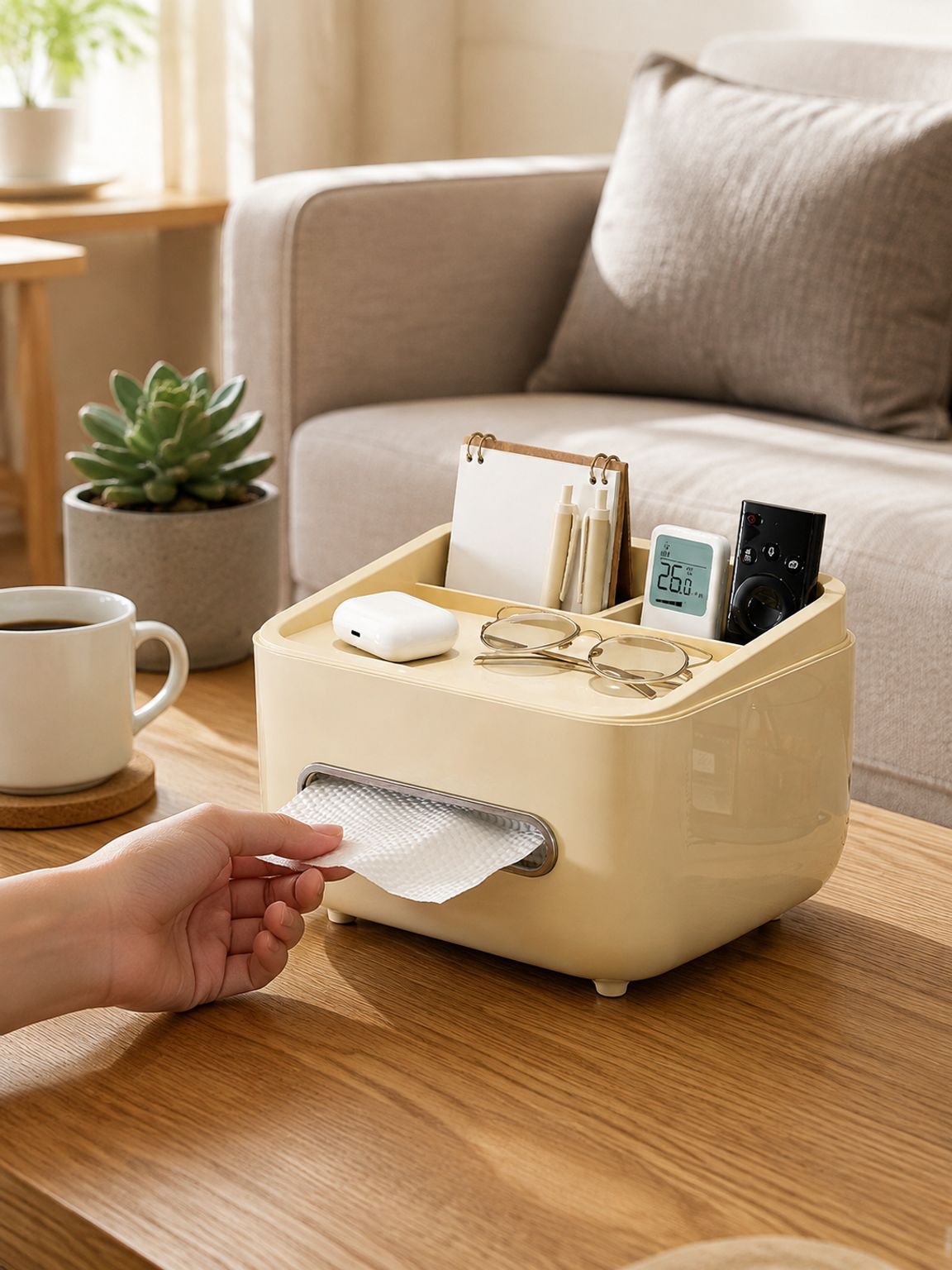 Multifunktionale Kosmetiktuchbox mit Fernbedienungshalter