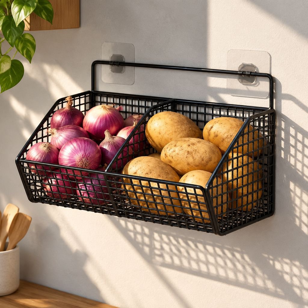 No-Drill Wall-Mounted Kitchen Storage Rack