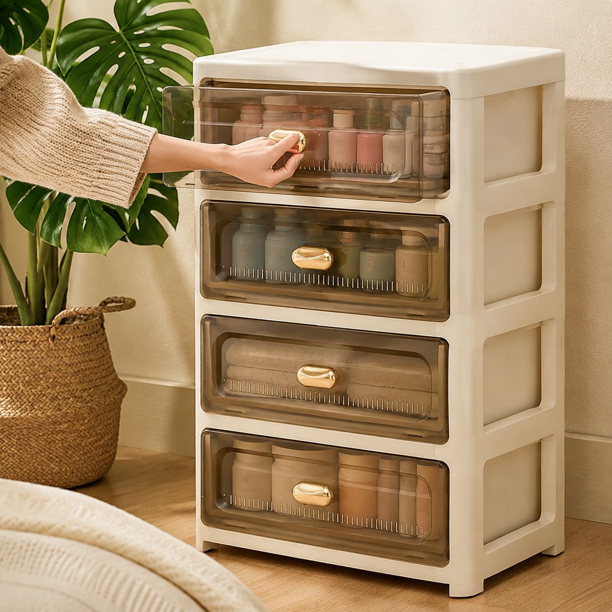Wide Multi-tier Plastic Storage Organizer with Wheels