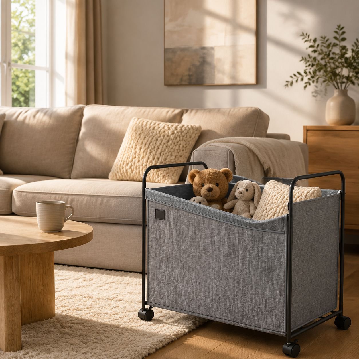 Large capacity movable laundry basket with Oxford cloth material